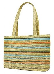 Straw Shopping Tote Bags - Multi Stripes - Green - BG-ST124GN